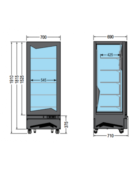 Pastry and ice cream shop - Temperature +14/+16°C - Black- Capacity lt 450 - 5 shelves - cm 70 x 71 x 191 h