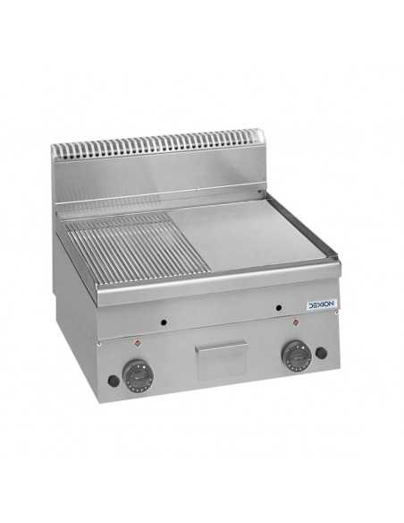 Professional gas fry top with plate 1/2 smooth 1/2 rifled steel - Power kW 10.2 - Cm 60 x 60 x 27 h