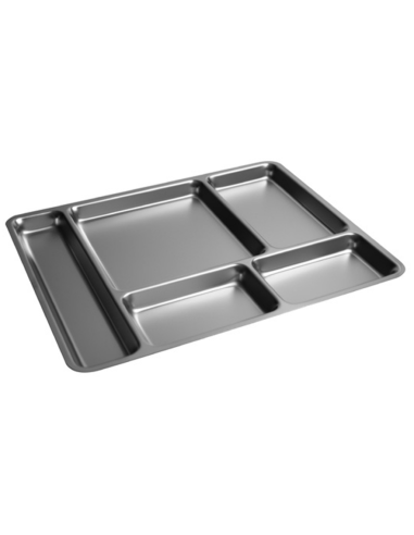 Mensa tray - Stainless steel - N.5 compartments - cm 35 x 44 x 3 h