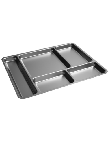 Vassoio mensa - Acciaio inox - N.5 scomparti - cm 35 x 44 x 3 h