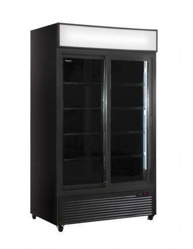 Vitrina refrigerada negra con cabecera luminosa...