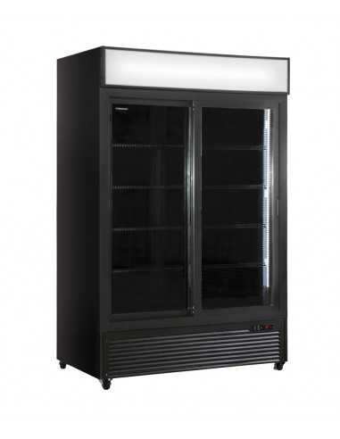 Vitrina refrigerada negra con cabecera luminosa...
