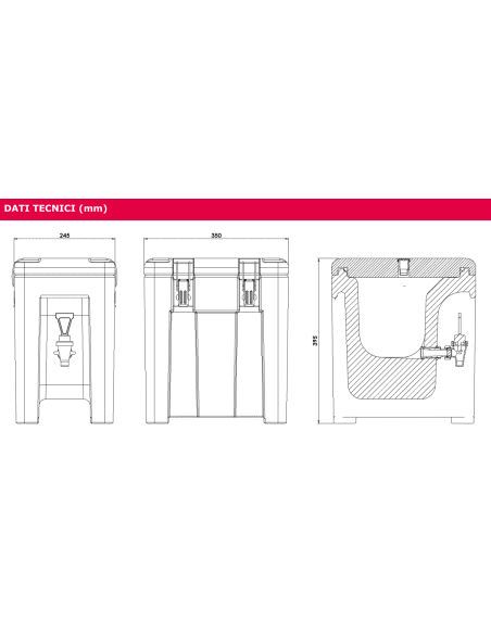 Isothermal container for liquids - Capacity liters 4.3 - From -30°C to +85°C - cm 24.5 x 35 x 39.5 h