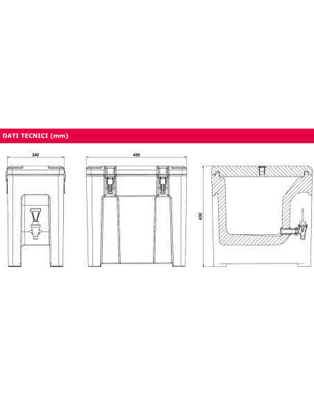 Contenedor isotérmico para líquidos - Capacidad litros 10 - De -30°C a +85°C - cm 24 x 43 x 43 h
