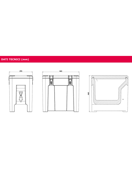 Isothermal container for liquids - Capacity liters 10 - From -30°C to +85°C - cm 29.5 x 46.5 x 46 h