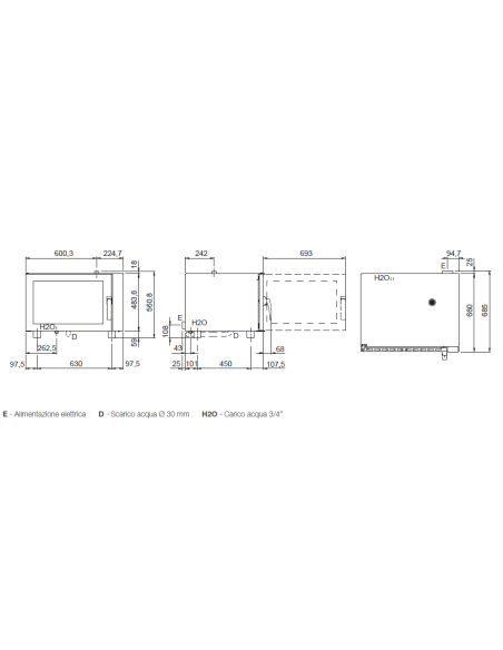 Horno eléctrico - N. 4 x GN 1/1 - cm 82.5x 75.2 x 56.1h