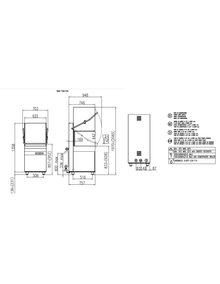 Lavavajillas en capote - Cesta cm 50 x 50 - cm 70.3 x 74.6 x 135.8 h