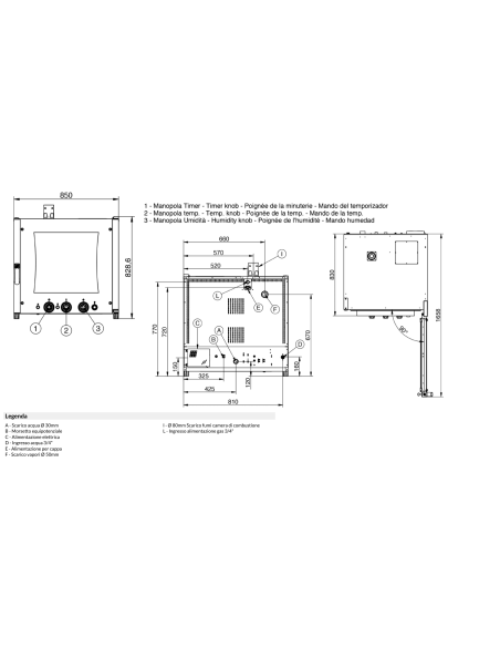 Horno de gas - N. 6 x GN 1/1 o 1 60 x 40 cm - cm 85 x 91.5 x 94h