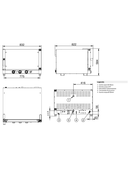 Hornos eléctricos - N.4 x GN 1/1 o 1 60 x 40 cm - cm 83 x 83 x 57 h