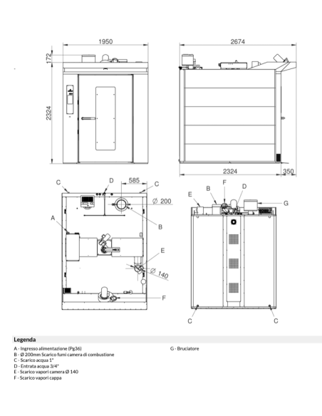 Gas rotary furnace - trolley - N.18x cm 80x120 - cm 173 x 209 x 250h
