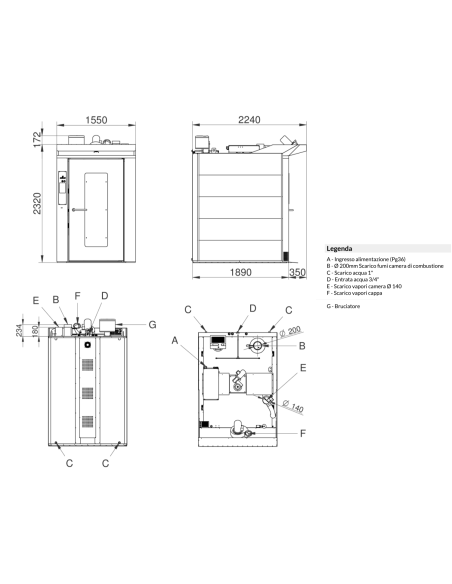Forno gas touch - N.18x cm 80x80/66x92/80x100 - cm 155 x 199 x 250h