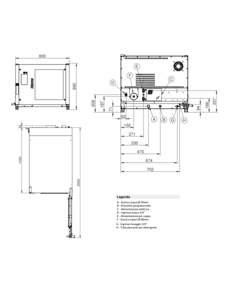 Forno elettrico touch - N.5 x cm 40x80/76x46 - cm 80 x 130 x 67h