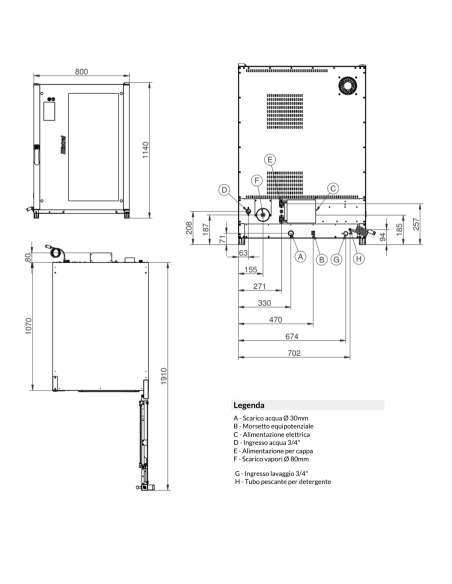 Forno elettrico touch - N.10 x cm 40x60/66x46 - cm 80 x 115 x 112h