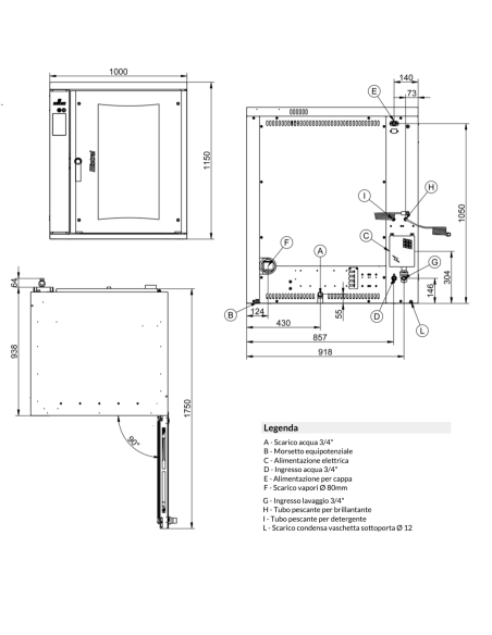 Horno eléctrico - N.10 x cm 40x60/66x46 - cm 100x 90x 114.5h