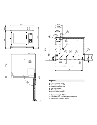 Forno gas touch - N.4 x cm 40 x 60/46x66 - cm...