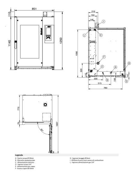Touch gas oven - N. 10 x cm 40 x 60/46x66 - cm 85 x 93 x 126 h