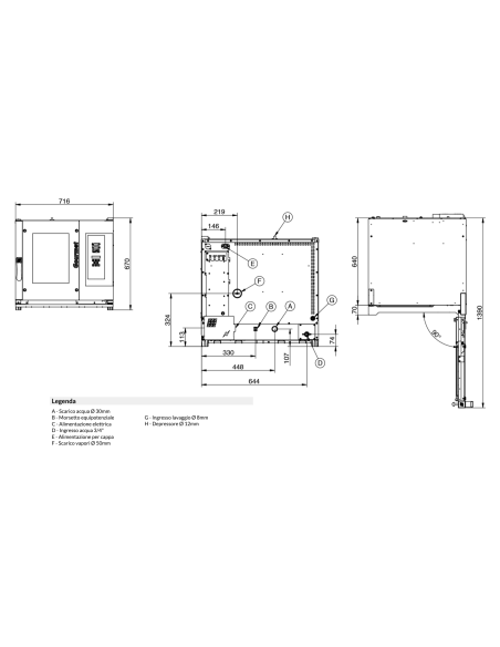 Horno eléctrico - N.5 x GN 1/1 - cm 71.5 x 80 x 67h