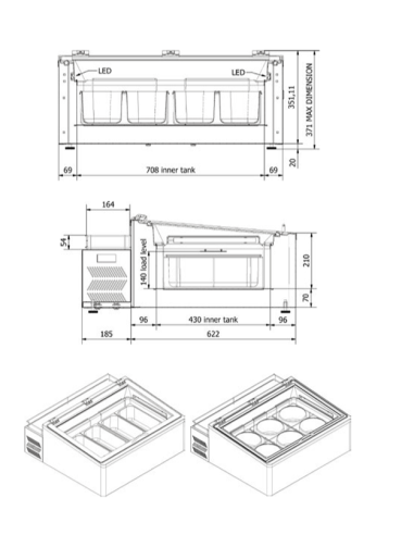 Countertop ice cream display with 4 5-liter or...