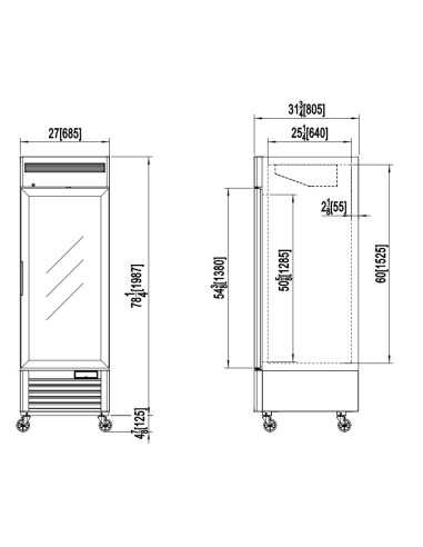 Armario congelador con puerta de cristal 610 litros - cm 68,5 x 80 x 212 h