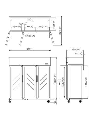 Refrigerator cabinet glass doors 1390 liters - cm 180 x 73 x 194.5 h