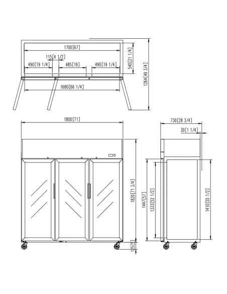 Armadio frigorifero porte a vetro litri 1390 - cm 180 x 73 x 194.5 h Armadio frigorifero porte a vetro litri 1390 - cm 180 x 73 x 194.5 h