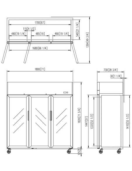 Freezer cabinet glass doors 1390 liters - cm 180 x 73 x 194.5 h