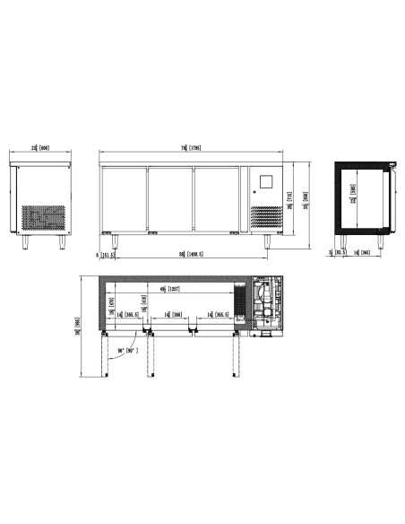 Refrigerated table with 3 doors - Tropicalized - cm 179.5 x 60 x 85 h