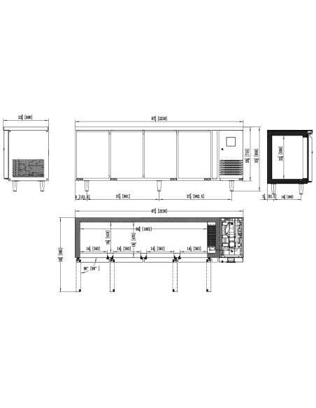 Tavolo congelatore 4 porte - Tropicalizzato - cm 223 x 60 x 85 h