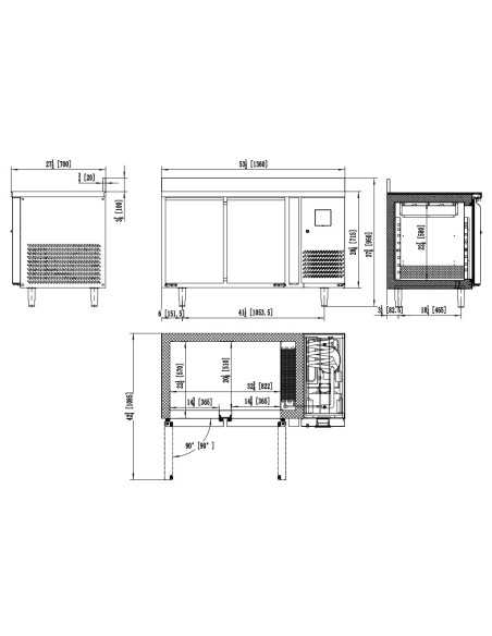 Refrigerated table 2 doors - Backsplash - Tropicalized - cm 136 x 70 x 85 h