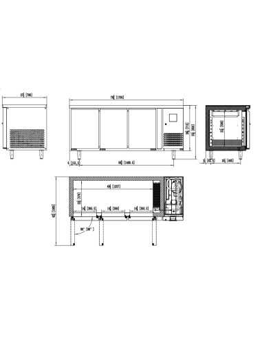Mesa refrigerada 3 puertas - Tropicalizada - cm 179,5 x 70 x 85 h