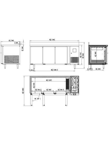 Tavolo refrigerato 3 porte - Alzatina - Tropicalizzato - cm 179.5 x 70 x 85 h