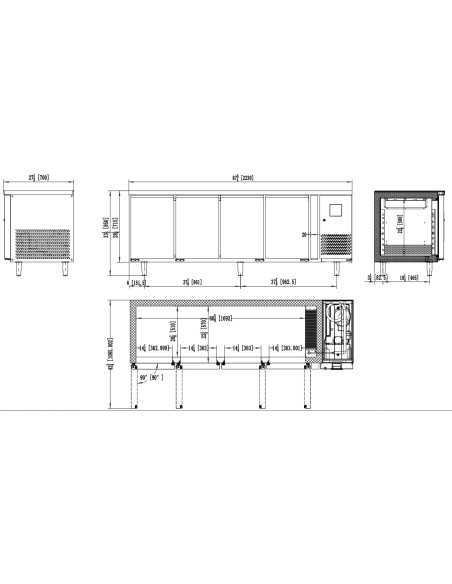 Mesa refrigerada de 4 puertas - Tropicalizada - cm 223 x 70 x 85 h