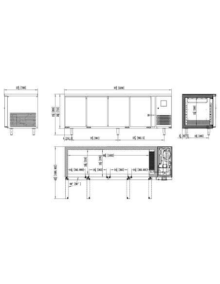 Tavolo congelatore 4 porte - Tropicalizzato - cm 223 x 70 x 85 h