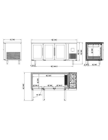Refrigerated table 3 glass doors - Tropicalized - cm 179.5 x 70 x 85 h