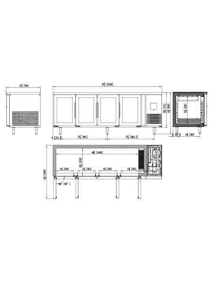 Refrigerated table 4 glass doors - Tropicalized - cm 223 x 70 x 85 h