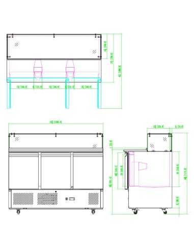 Banco pizza 3 porte - Vetrina - cm 138 x 70 x 116.8 h