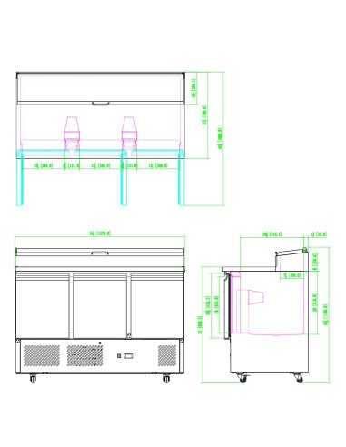 Pizza counter 3 door - Display cabinet - cm 138 x 70 x 110.5 h
