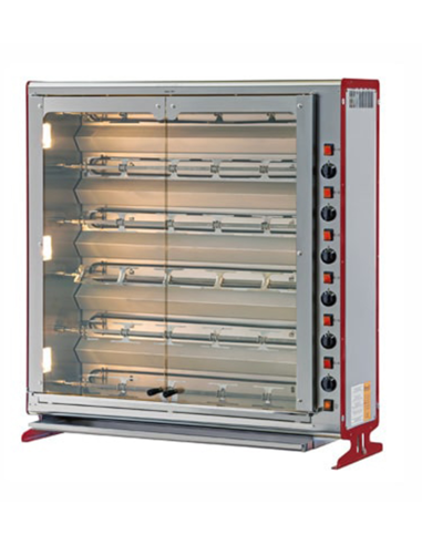 Girarrosto verticale a gas - Capacità 24 polli - 6 aste cm 76 - Potenza termica 24 Kw - cm 92.1 x 37.1 x 122 h