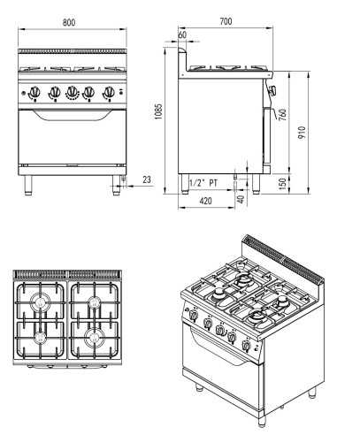 Gas cooker 4 burner - Gas oven - cm 80 x 70 x 108.5h