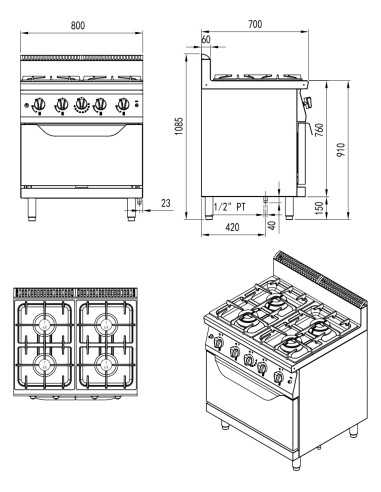 Cucina a gas con 4 fuochi - Forno gas - cm 80 x 70 x 108.5h