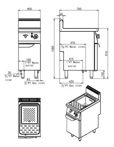 Cocedor de pasta a gas con capacidad de 24 litros - cm 40 x 70 x 108,5h
