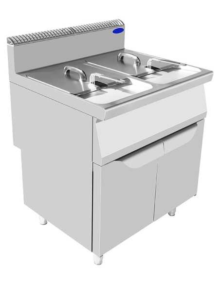 Freidora a gas con capacidad de 16 + 16 litros - cm 80 x 70 x 108,5h Freidora a gas con capacidad de 16 + 16 litros - cm 80 x 70 x 108,5h