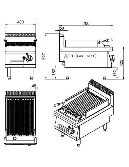 Lava stone grill - Countertop - Cm 40 x 70 x 54.7 h Lava stone grill - Countertop - Cm 40 x 70 x 54.7 h