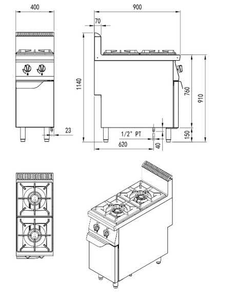 Gas cooker 2 burner - Compartment with doors - cm 40 x 90 x 114h Gas cooker 2 burner - Compartment with doors - cm 40 x 90 x 114h