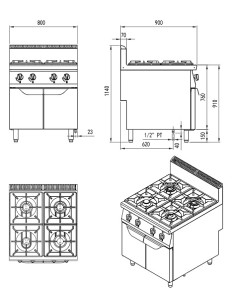 Cocina de gas con 4 fuegos - Compartimento cerrado - cm 80 x 90 x 114 h 2