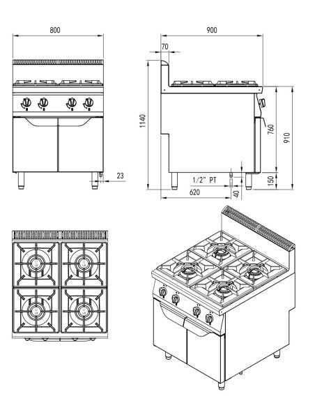 Gas cooker with 4 burners - Compartment with doors - cm 80 x 90 x 114h Gas cooker with 4 burners - Compartment with doors - cm 80 x 90 x 114h