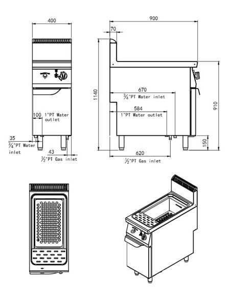 Cuocipasta a gas con una vasca 35 litri - cm 40 x 90 x 114h Cuocipasta a gas con una vasca 35 litri - cm 40 x 90 x 114h