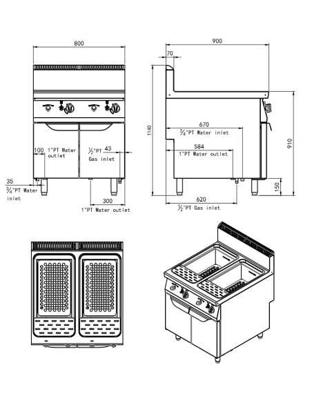 Cocedor de pasta a gas con dos tinas 35 + 35 litros - cm 80 x 90 x 114h Cocedor de pasta a gas con dos tinas 35 + 35 litros - cm 80 x 90 x 114h