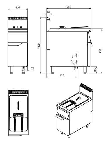 Freidora de gas con tanque de 21 litros - cm 40 x 90 x 114 h