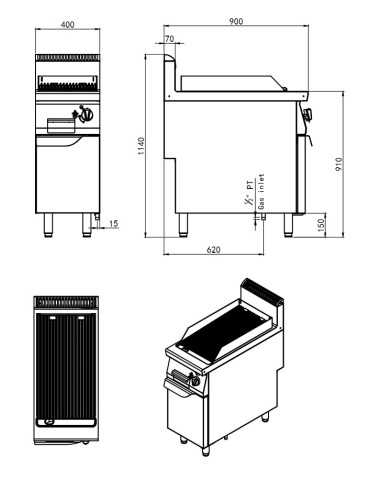 Lava stone grill - cm 40 x 90 x 114 h